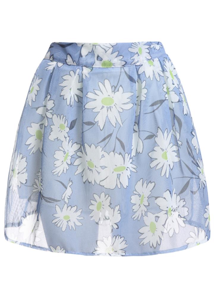 Romwe With Zipper Chrysanthemum Print Flare Skirt