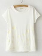 Romwe White Round Neck Dandelion Embroidery T-shirt