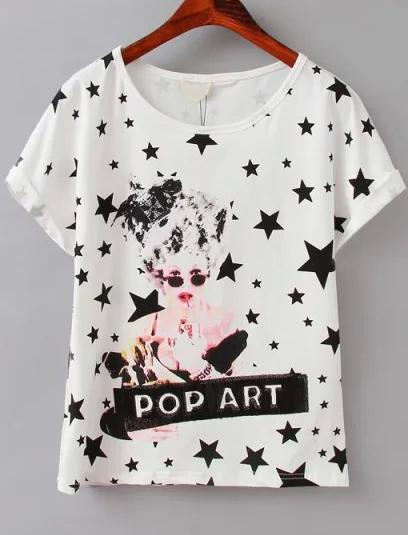 Romwe Star Beauty Ptint T-shirt