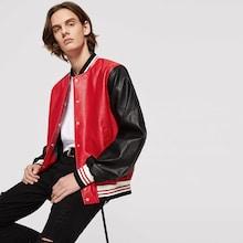 Romwe Guys Contrast Striped Colorblock Pu Jacket