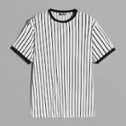 Romwe Guys Two Tone Striped Ringer Top