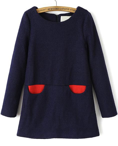 Romwe Pockets Loose Woolen Dress