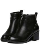 Romwe Black Round Toe Side Zipper Boots
