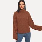Romwe Solid High Neck Drop Shoulder Sweater