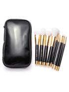 Romwe Black And Gold 9pcs Makeup Brush Set With Zipper Case