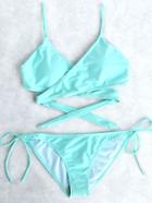 Romwe Jade Blue Side Tie Wrap Bikini Set