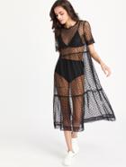 Romwe Tiered Sheer Dobby Mesh Dress