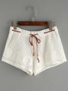 Romwe Braided Drawstring Waist Crochet Overlay Shorts - White