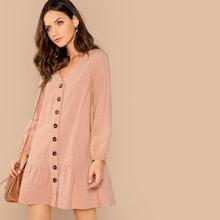 Romwe V-neck Button Through Drop Waist Dress