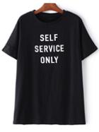 Romwe Black Short Sleeve Letters Printed T-shirt