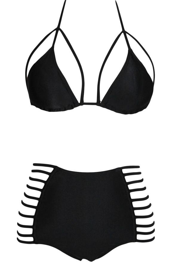 Romwe Halter Triangle Bandage Bikini Set