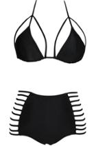 Romwe Halter Triangle Bandage Bikini Set