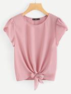 Romwe Tulip Sleeve Knot Front Top