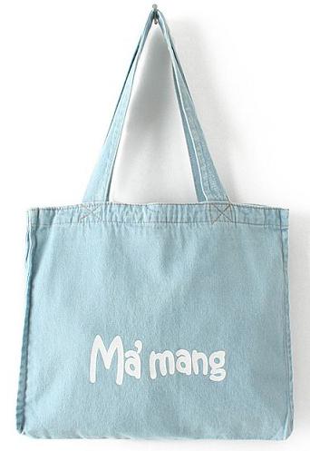Romwe Blue Mamang Print Denim Bag