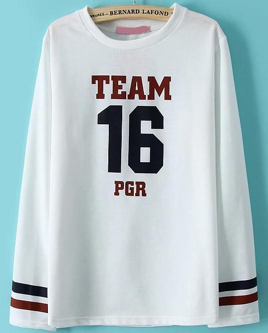Romwe Team 16 Print Loose Sweatshirt