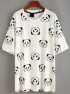 Romwe White Panda Print T-shirt Dress