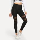 Romwe Contrast Mesh Solid Leggings