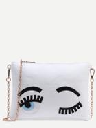 Romwe White Wink Eye Embroidered Clutch With Chain