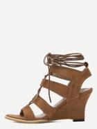 Romwe Light Brown Open Toe Cutout Strappy Wedge Sandals
