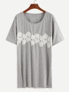 Romwe Flower Crochet Applique Grey Tee Dress