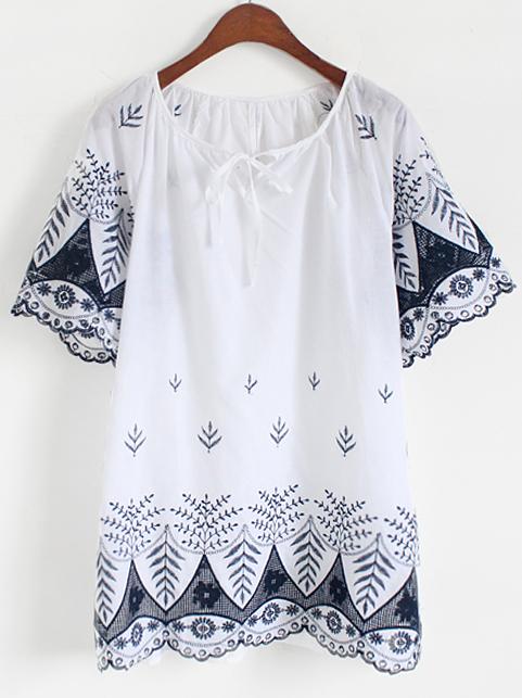 Romwe Vintage Embroidered Shift Dress