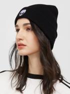 Romwe Black Alien Embroidered Ribbed Knit Beanie Hat