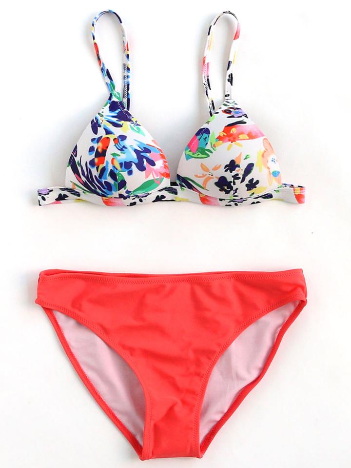 Romwe Floral Print Triangle Mix & Match Bikini Set