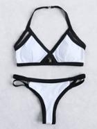 Romwe Contrast Binding Strappy Halter Bikini Set