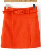 Romwe Belt Bodycon Orange Skirt