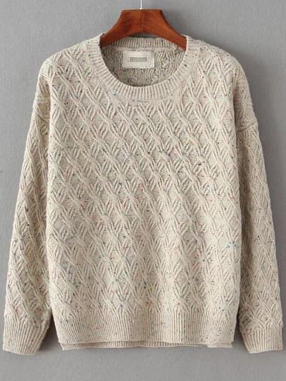 Romwe Dip Hem Long Sleeve Apricot Sweater