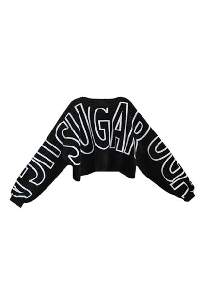 Romwe Sugar Print Batwing Sleeves Black Sweatshirt