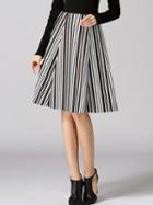 Romwe Vertical Striped Zipper A-line Skirt