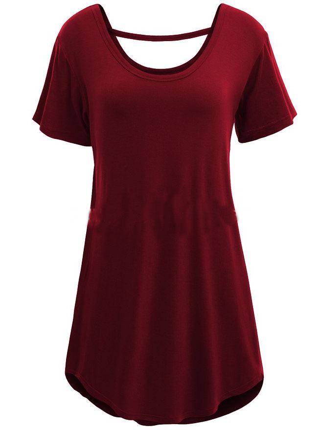 Romwe Burgundy Scoop Neck T-shirt Dress