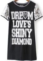 Romwe With Sequined Letter Print Black Dress