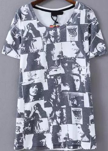 Romwe Rock Print Loose T-shirt