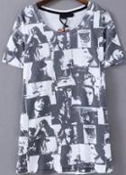Romwe Rock Print Loose T-shirt