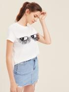 Romwe Embroidered Eyes Applique T-shirt
