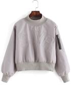 Romwe Stand Collar Letters Embroidered Grey Sweatshirt
