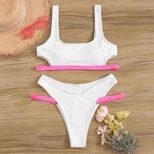 Romwe Contrast Biding Cut-out Top With High Leg Bikini Set