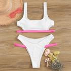 Romwe Contrast Biding Cut-out Top With High Leg Bikini Set