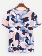 Romwe Blue Camouflage T-shirt
