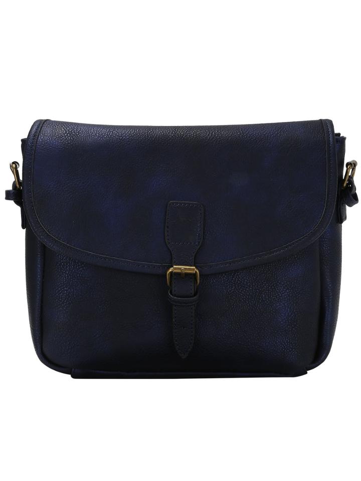 Romwe Blue Buckle Closure Adjustable Strap Saddle Bag
