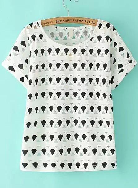 Romwe Sheer Mesh Drop Print Top