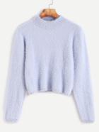 Romwe Pale Blue Crew Neck Crop Fuzzy Sweater