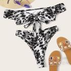 Romwe Leopard Short Sleeve Bardot Top With High Waist Bikini