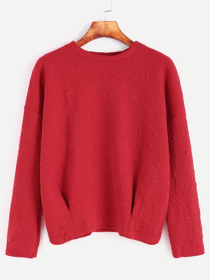 Romwe Red Dropped Shoulder Seam Textured T-shirt
