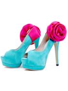 Romwe Sky Blue Rose Embellished High Heel Shoes