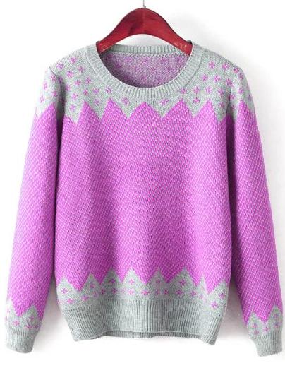 Romwe Color-block Printed Loose Sweater