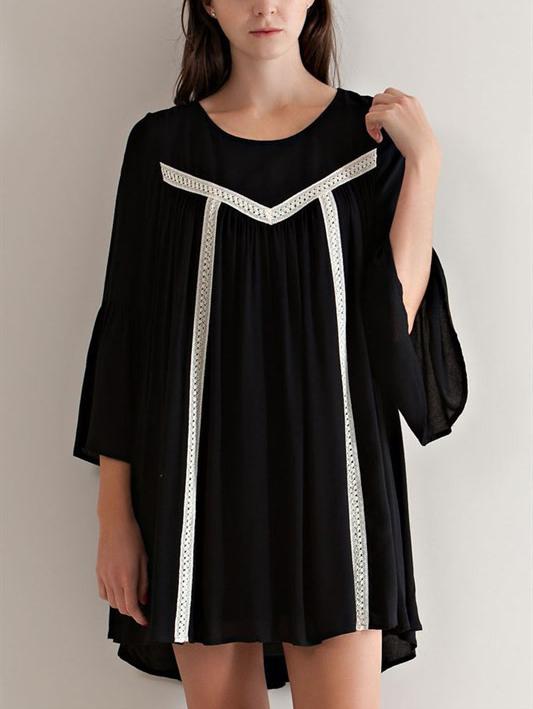 Romwe Lace Insert Cutout Swing Dress