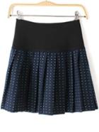 Romwe Elastic Waist Polka Dot Blue Skirt